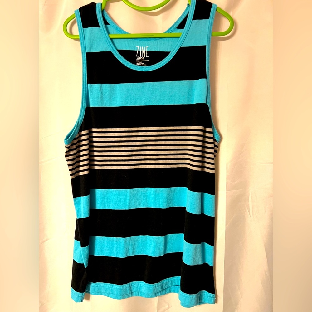 Zine Blue and Black Striped Men’s Tank Top. Size XL
